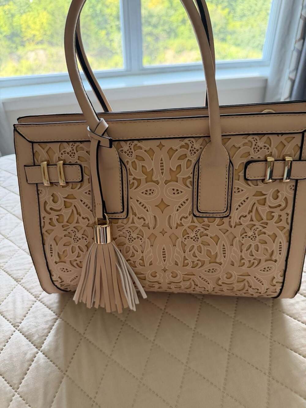 Aldo Purse in a Coral color with Floral Cutouts all...